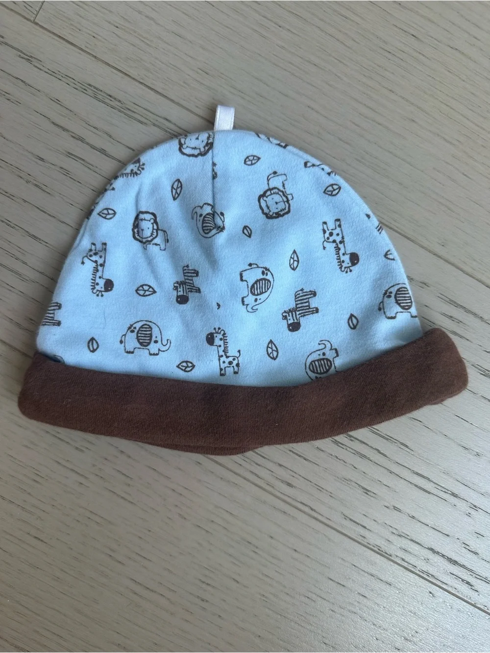 Baby Animal Print Beanie Hat - Brown Trim
